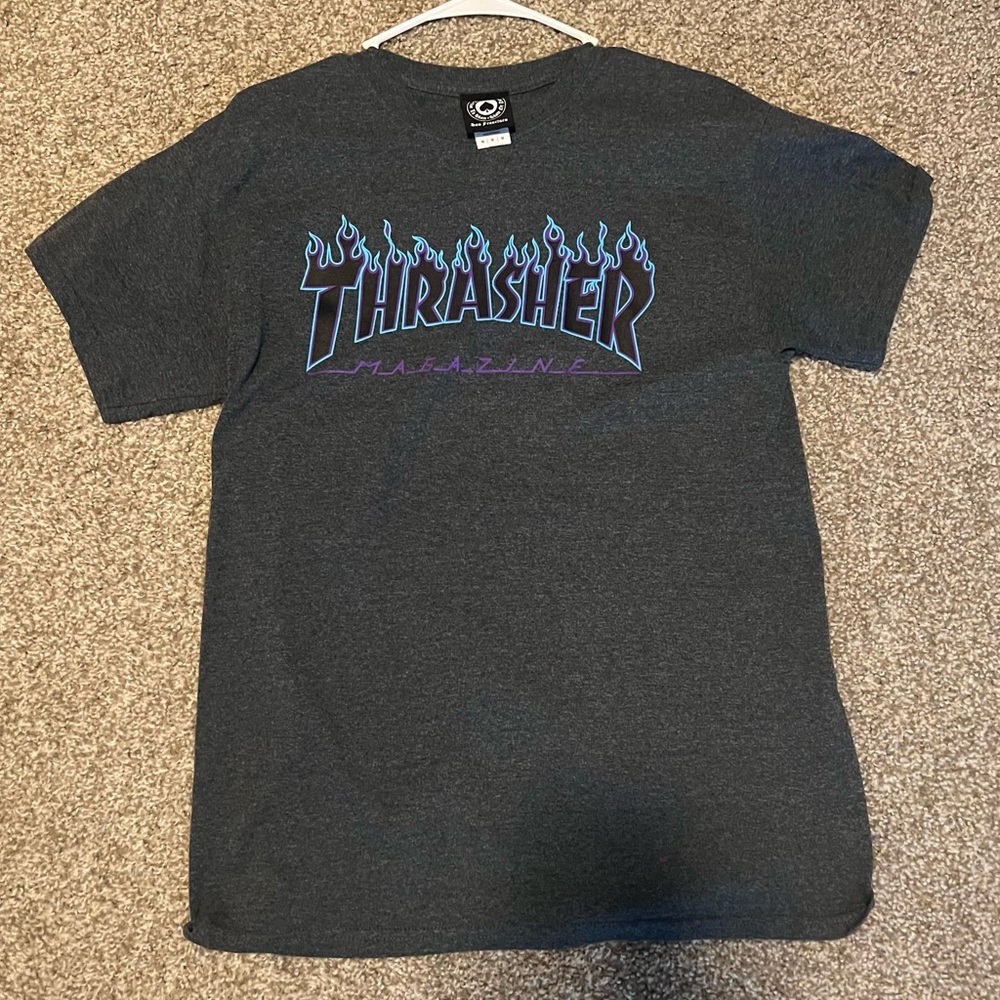 Thrasher Graphic Tee Men’s Medium Gray Black Neon